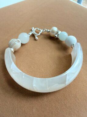 Brushstroke Blossom Half Bangle Bracelet Pearl Agate
